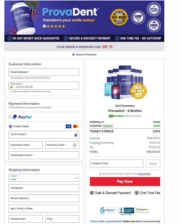 ProvaDent Secured Order Page